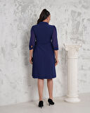 Eteği Pliseli Büyük Beden Lacivert Abiye