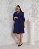 Eteği Pliseli Büyük Beden Lacivert Abiye