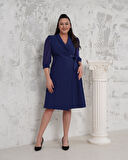 Eteği Pliseli Büyük Beden Lacivert Abiye