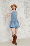 Fırfırlı Denim Kısa Elbise