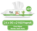 Pure Baby Organik Bambu 90 Yaprak 24'lü Paket Islak Havlu
