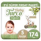 Baby Turco Doğadan 5 Numara Junior 174'lü Bel Bantlı Bez