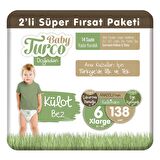 Baby Turco Doğadan 6 Numara X Large 138'li Külot Bez
