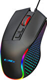 Claw's Crossfire V1 12800 Dpi Full Wide RGB Özel ABS Doku & Claw's Reflex Örgü Kablolu Gaming Mouse - Siyah