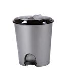 Plastik Basmalı Pedallı Açılır Kapak Çöp Kutusu Kovası - 7 Lt. - Gri - İç Kovalı - 22x24x26 Cm.