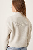 Calvin Klein Sport Sherpa Half Zip Sweatshirt Kadın Yarım Fermuar Rahat Kesim Crop Polar Sweatshirt Bej