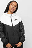 Nike Sportswear Windrunner Jacket Black White Kadın Kapüşonlu Spor Ceket Siyah Beyaz
