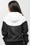 Nike Sportswear Windrunner Jacket Black White Kadın Kapüşonlu Spor Ceket Siyah Beyaz