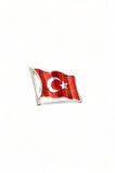 089 500013 Gümüş Mineli Ay Yıldız Türk Bayrağı Rozet