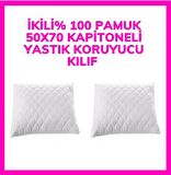 2Adet Kapitoneli Yastık KoruyucuYastık Kılıfı Femuarlı 100% Pamuklu Terletmez 50x70M Ebatında beyaz