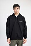 DeFacto Oversize Geniş Kalıp Yarım Fermuarlı Kapüşonlu Sırt Baskılı Sweatshirt B4804AX24SPBK81