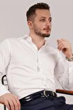 Erkek Beyaz İthal Saten Slimfit Gömlek