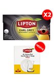Lipton Earl Grey Demlik Poşet Çay 100lü x 2 Adet + Lipton 40. Yıl Tekli Çay Bardağı Hediyeli