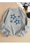 Yıldız Baskı Detaylı Bisiklet Yaka İçi Polarlı Sweatshirt
