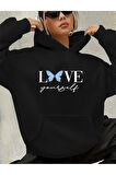 Love Yorself Detaylı Kapüşonlu Sweatshirt