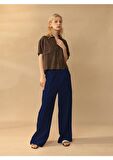 Barbora Keten Günlük Pantolon Düğmeli Ln13lacivert4