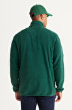Erkek Yeşil Anti-pilling Tüylenme Yapmayan Standart Fit Bato Yaka Sweatshirt Polar Ceket
