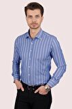 Mavi Beyaz Çizgili Slimfit   Gömlek
