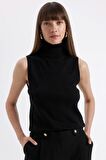 DeFacto Siyah Regular Fit Balıkçı Yaka Kolsuz Basic Düz Triko Kazak U8250AZ24AUBK27
