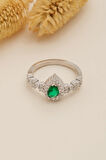 Kadın Gümüş Yüzük - Peri Zümrüt Taşlı Damla Model Kadın Yüzük