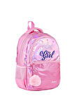 Pembe Super Girl Taçlı Kız Okul Çantası Sırt Çanta 39 x 28 x 14 cm