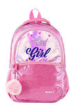 Pembe Super Girl Taçlı Kız Okul Çantası Sırt Çanta 39 x 28 x 14 cm