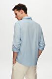 Ds Damat Slim Fit Mavi Keten Görünümlü Gömlek 6HC02ORT63265