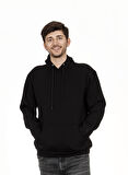 Unisex Kapşonlu Siyah Sweatshirt