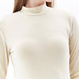 Kadın Dik Yakalı Fitilli Uzun Kollu Tişört