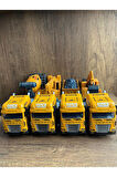 Işıklı Sesli 4'lü Set Vinç Kamyon Ekskavatör Beton Mikseri Oyuncak İnşaat Araçları Seti 32 Cm
