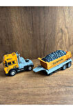 Işıklı Sesli 4'lü Set Vinç Kamyon Ekskavatör Beton Mikseri Oyuncak İnşaat Araçları Seti 32 Cm