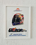 30x42 cm Sebastian Vettel Formula 1, F1 Poster Tablo 1 mm Şeffaf Korumalı ve Çerçeveli