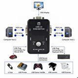 TechTic 2 Port Usb Kvm Switch Çoklayıcı 2PC Tek Monitör Kontrol 2 In 1 Out Kasa Çoklayıcı