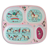 Melamin Bölmeli Tabak / Alıştırma Bardağı / Kutulu Çatal Kaşık Seti (4'lü Set) Unicorn