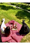 Belmod Kırmızı Ekose Pötikare Piknik Örtüsü 170*170 2 Adet Piknik Minderi 50*50cm Piknik Seti