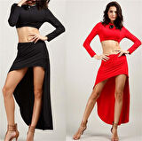 B101337 Asimetrik Etek Ve Uzun Kollu Büstiyer Takım