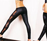 B101228 Dantel Detaylı Lame Tayt