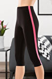 Çizgili Kısa Sporcu Kadın Kapri Tayt 0535