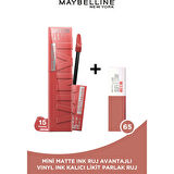 Super Stay Vinyl Ink Uzun Süre Kalıcı Likit Parlak Ruj 15 Peachy + Mini Matte Ink Likit Mat Ruj - 65 Seductress