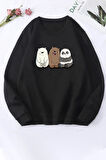 Uyguntarz Unisex Kafadar Ayılar Baskılı Bisiklet Yaka Sweatshirt