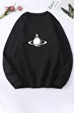 Uyguntarz Unisex Astronaut Rides Baskılı Bisiklet Yaka Sweatshirt