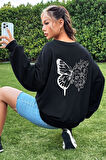 Uyguntarz Unisex Drawing Butterflies Baskılı Bisiklet Yaka Sweatshirt