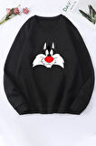 Uyguntarz Unisex Sylvester Baskılı Bisiklet Yaka Sweatshirt