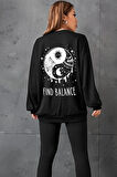 Uyguntarz Unisex Yin & Yang Bisiklet Yaka Sweatshirt
