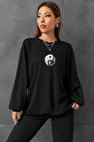 Uyguntarz Unisex Yin & Yang Bisiklet Yaka Sweatshirt