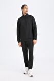 DeFactoFit Standart Fit Dik Yaka Fermuarlı Skuba Dalgıç Kumaş Sporcu Sweatshirt D7305AX25SPBK81
