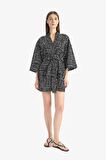 DeFacto Regular Fit Desenli Kuşaklı Pamuklu Kimono-Fall in Love D0453AX25SPBK27