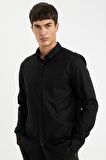DeFacto %100 Pamuk Regular Fit Polo Yaka Oxford Basic Düz Uzun Kollu Siyah Gömlek A8028AX24AUBK81