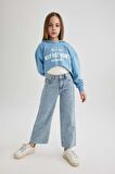 DeFacto Kız Çocuk Oversize Fit Baskılı Kapüşonlu Crop Sweatshirt C0483A824SPBE281