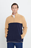 Erkek Karamel-lacı Standart Fit Normal Kesim Günlük Rahat Çift Renkli Polar Spor Sweatshirt